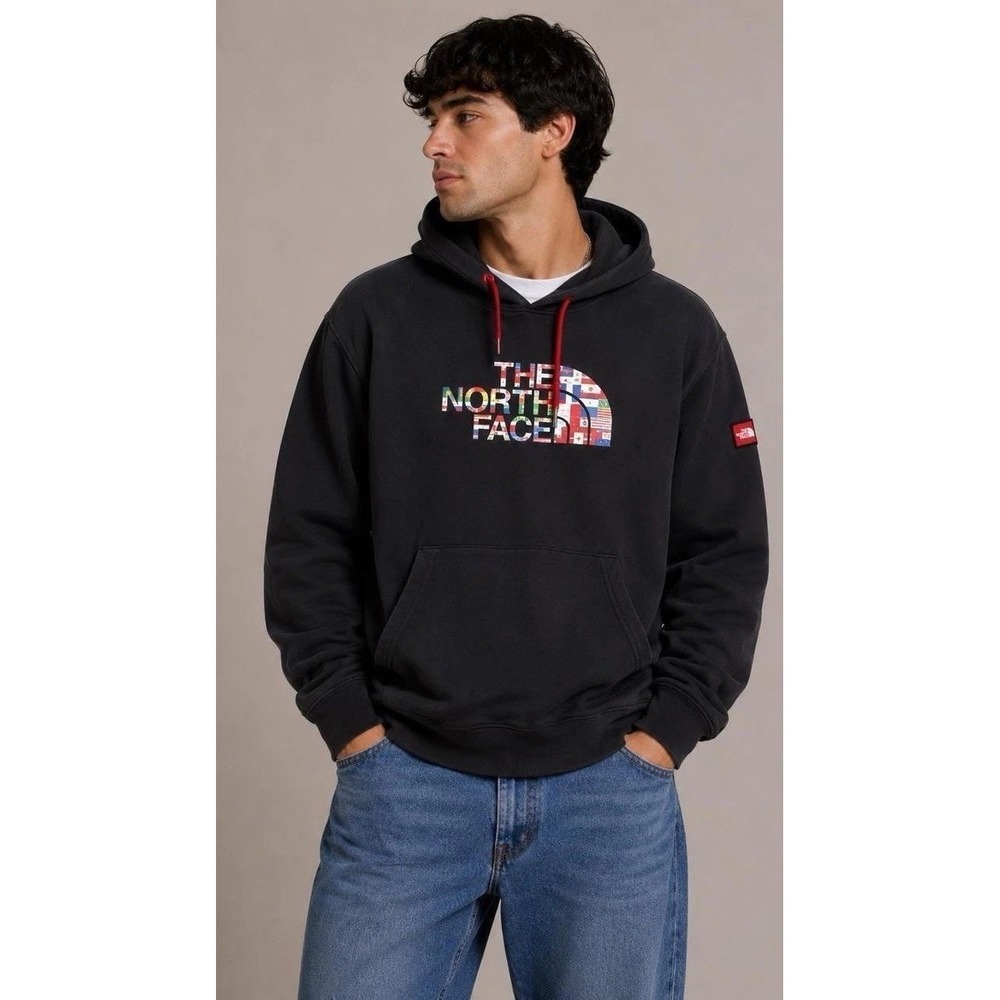 The North Face International Flag Hoodie Black Retro Men's Med Black